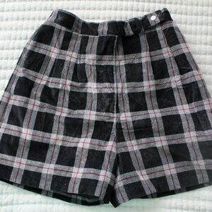 Vintage Black & Gray Plaid Corduroy High-Waisted Wide Leg Shorts